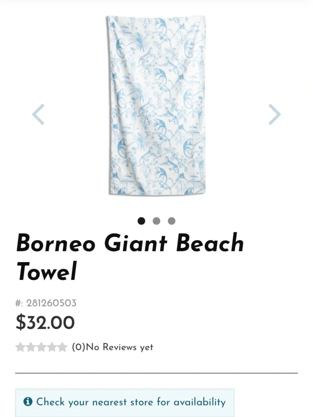 Borneo Giant Beach Towel - Blue & White